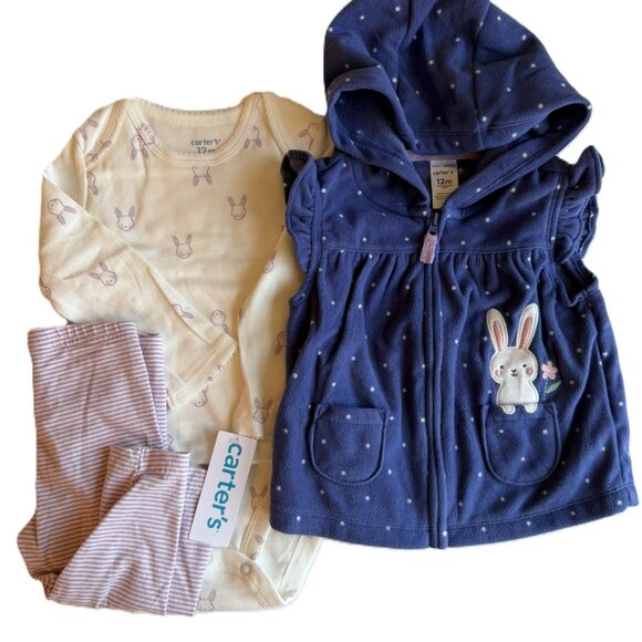 NWT Baby 3-Piece Bunny Fleece Little Vest Set - Picture 12 of 12